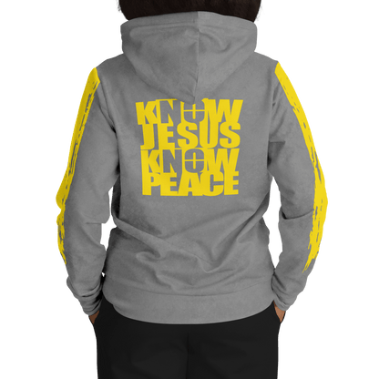 Know/No Jesus-Peace Hoodie - Gray and Yellow - Sacred Stylz