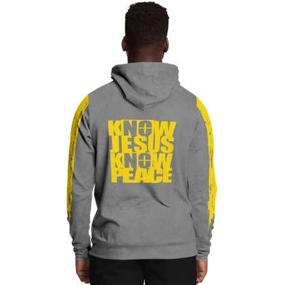 Know/No Jesus-Peace Hoodie - Gray and Yellow - Sacred Stylz