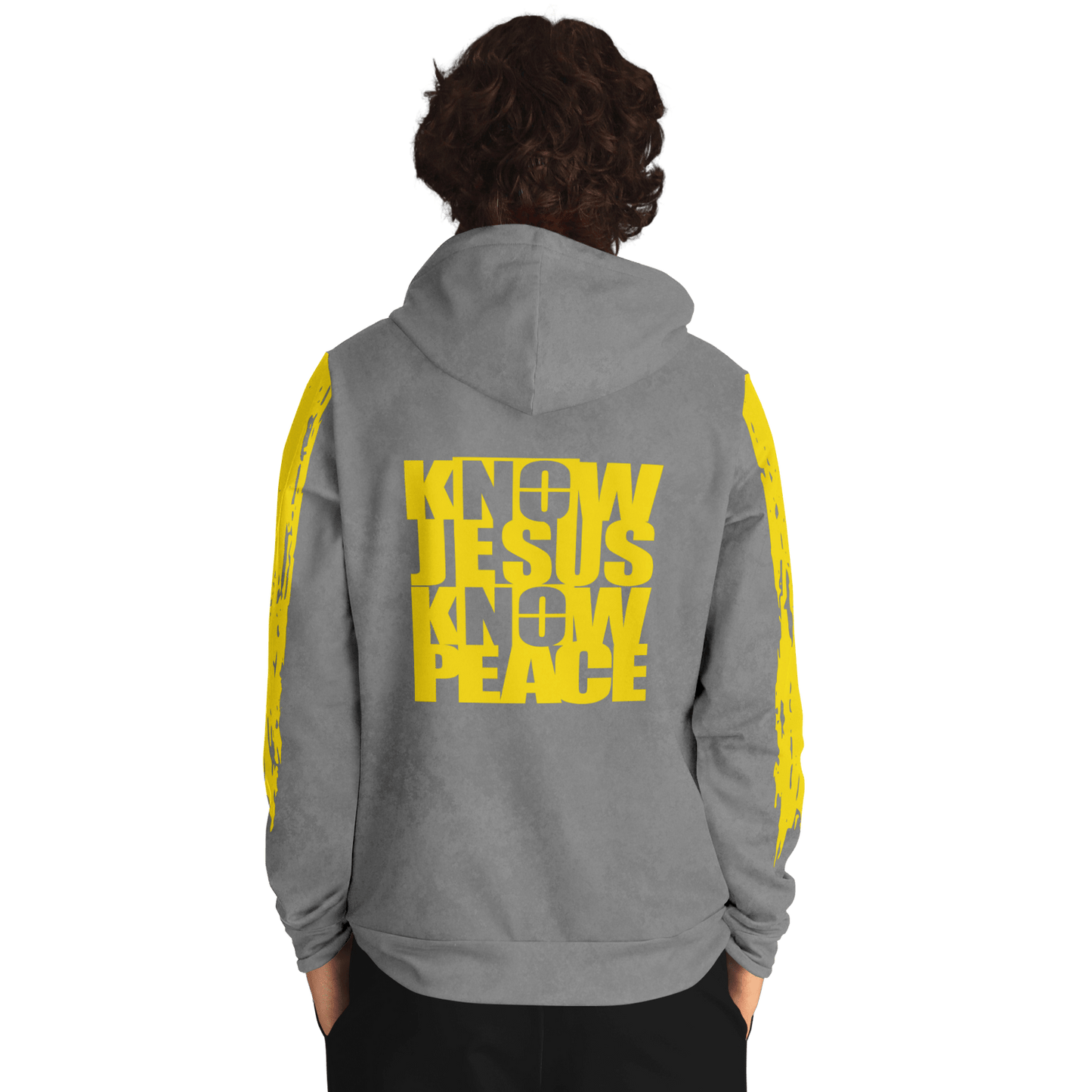 Know/No Jesus-Peace Hoodie - Gray and Yellow - Sacred Stylz