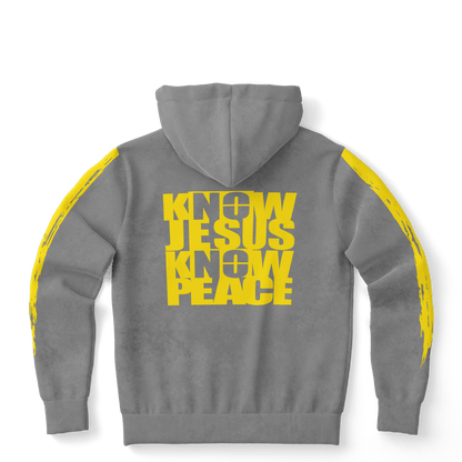 Know/No Jesus-Peace Hoodie - Gray and Yellow - Sacred Stylz