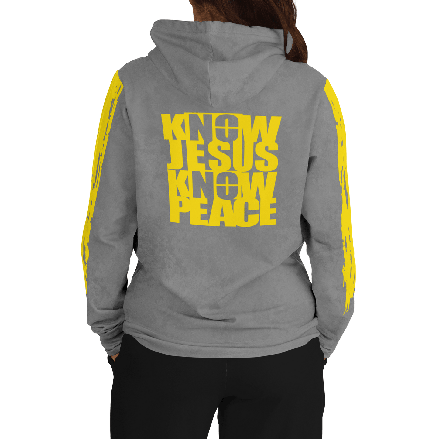 Know/No Jesus-Peace Hoodie - Gray and Yellow - Sacred Stylz