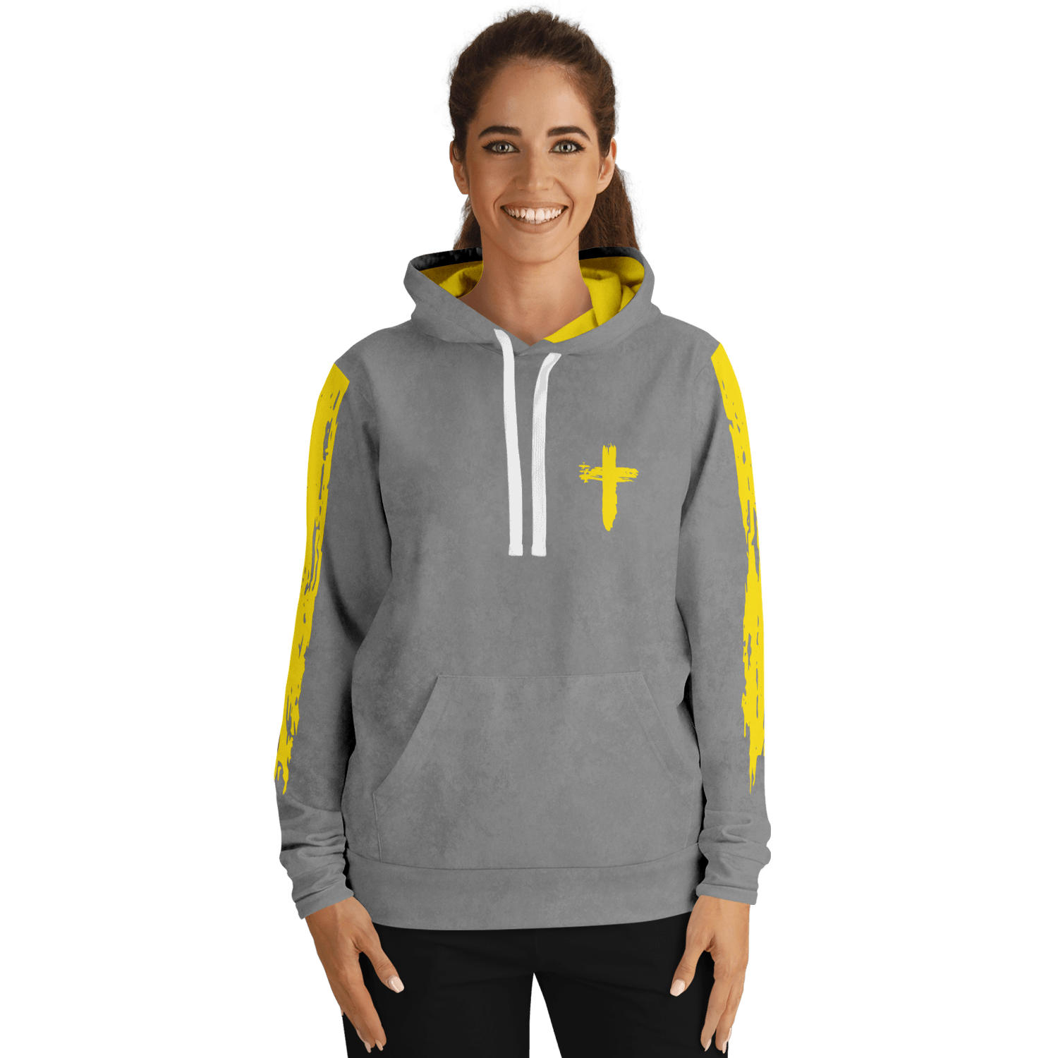 Know/No Jesus-Peace Hoodie - Gray and Yellow - Sacred Stylz