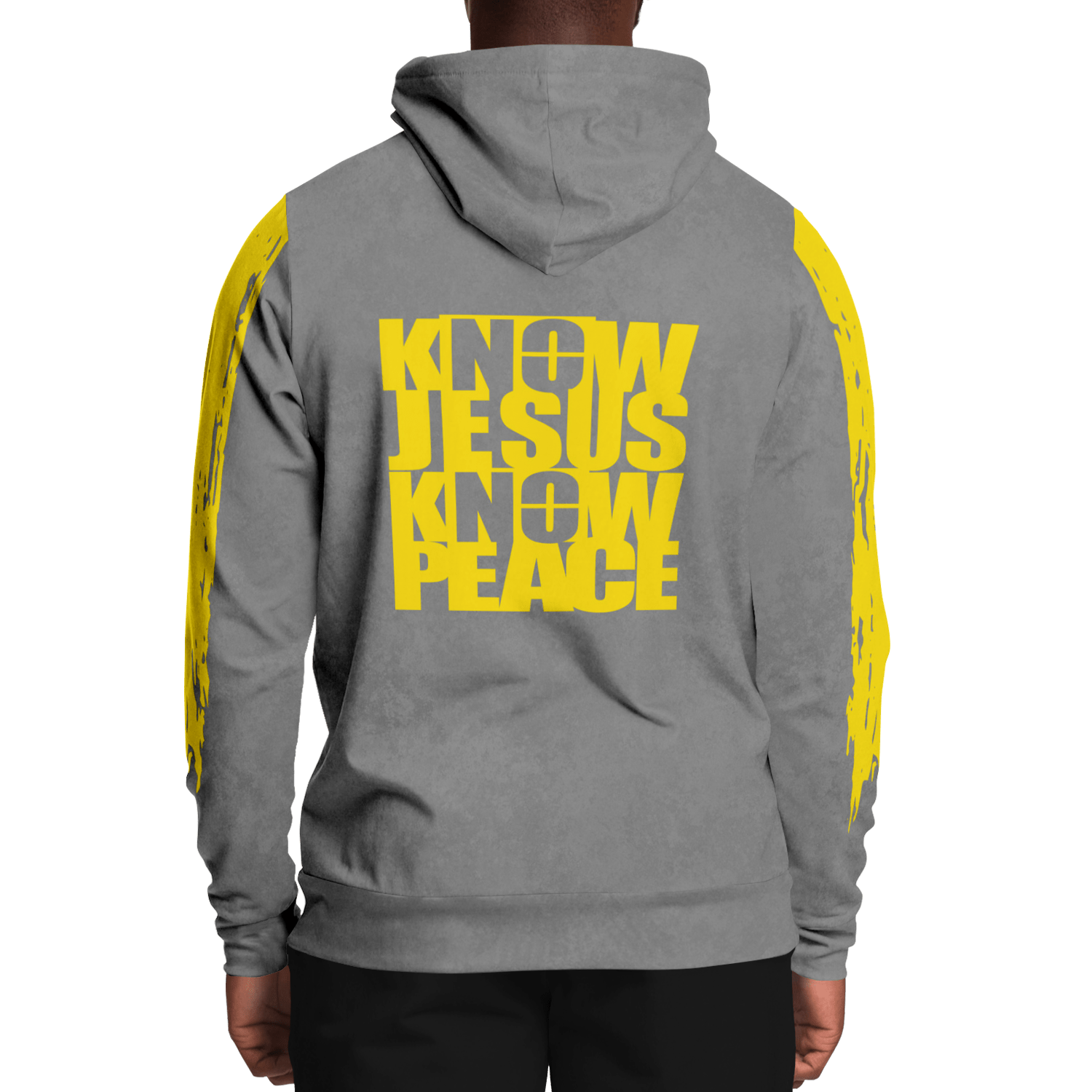 Know/No Jesus-Peace Hoodie - Gray and Yellow - Sacred Stylz