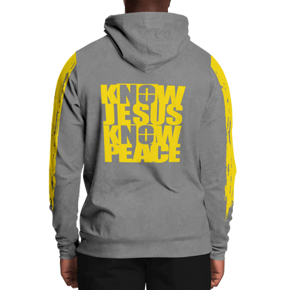 Know/No Jesus-Peace Hoodie - Gray and Yellow - Sacred Stylz