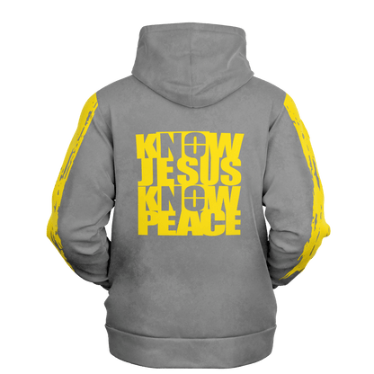 Know/No Jesus-Peace Hoodie - Gray and Yellow - Sacred Stylz