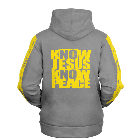 Know/No Jesus-Peace Hoodie - Gray and Yellow - Sacred Stylz