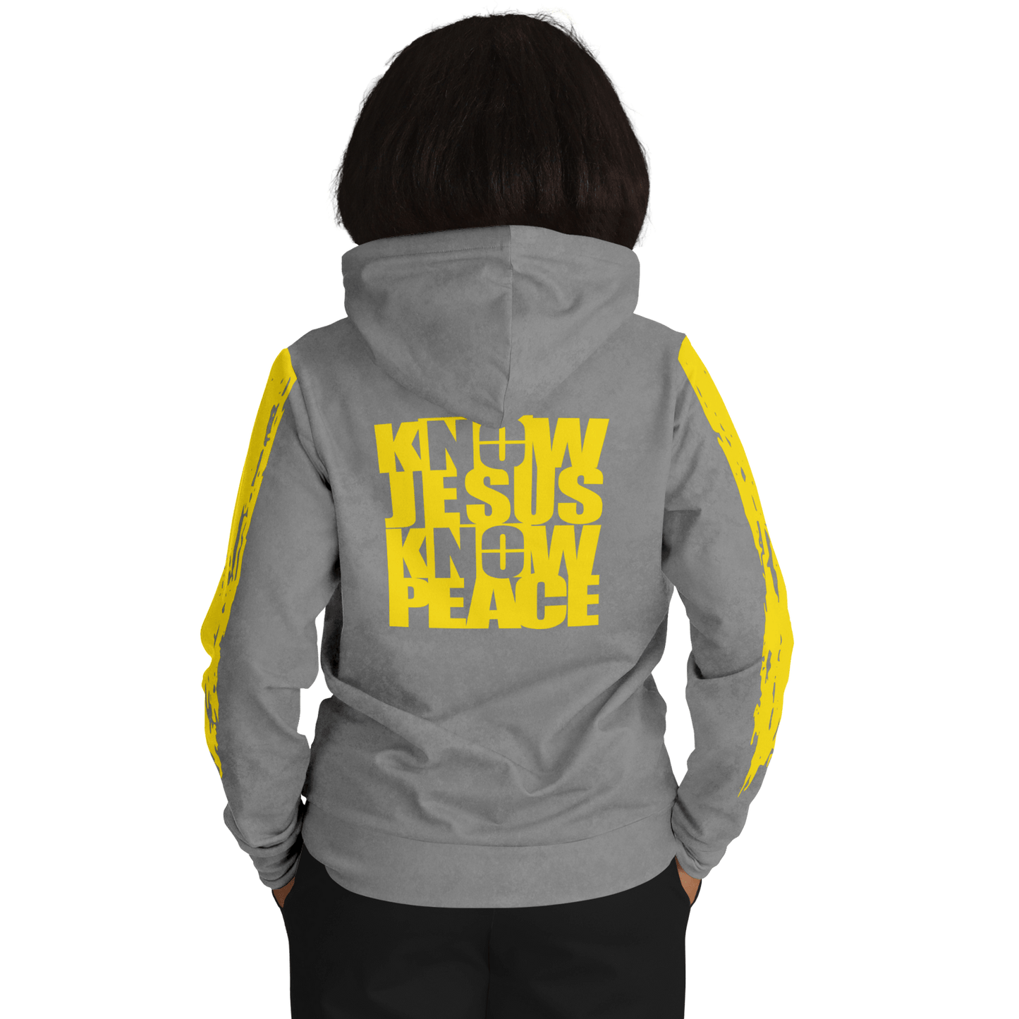 Know/No Jesus-Peace Hoodie - Gray and Yellow - Sacred Stylz