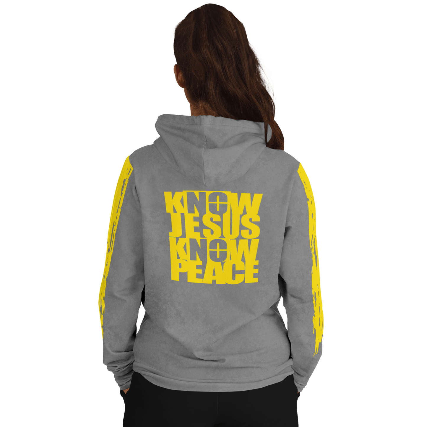 Know/No Jesus-Peace Hoodie - Gray and Yellow - Sacred Stylz