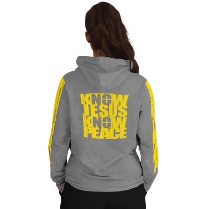 Know/No Jesus-Peace Hoodie - Gray and Yellow - Sacred Stylz