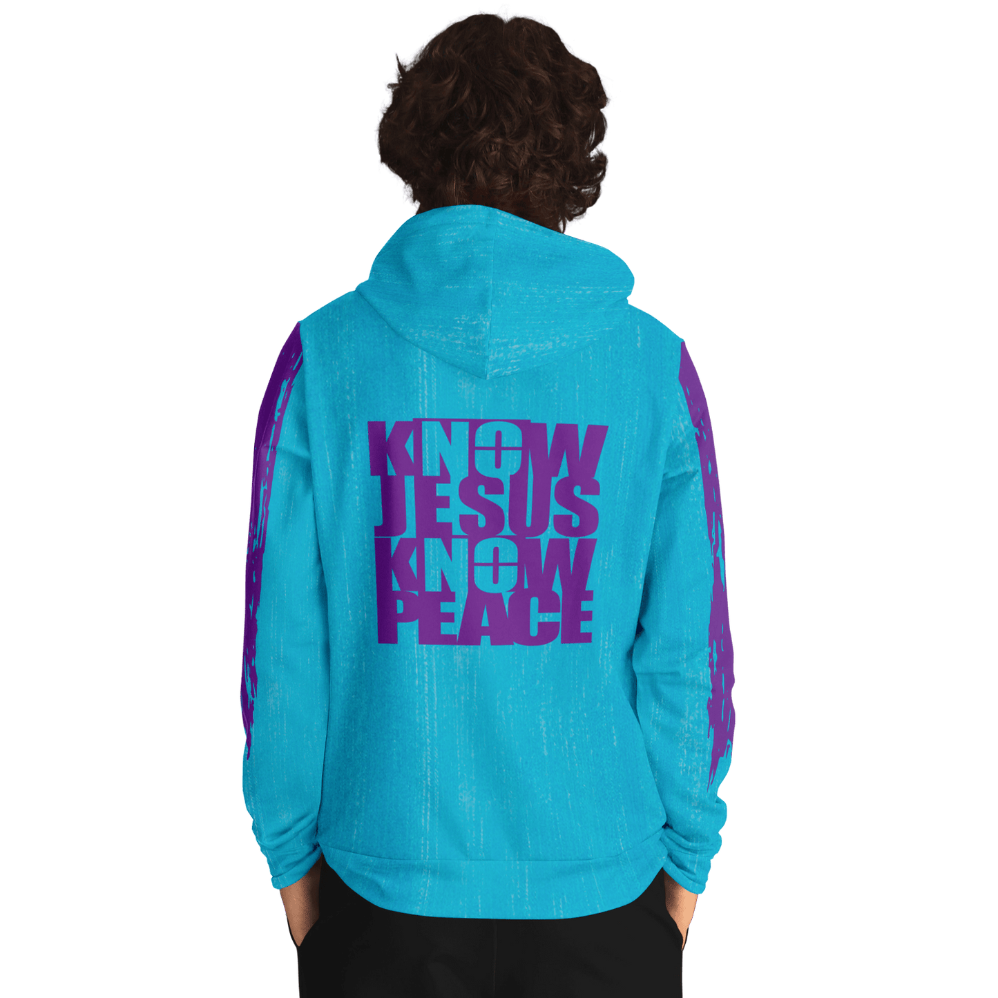 Know/No Jesus-Peace Hoodie - Turquoise and Purple - Sacred Stylz