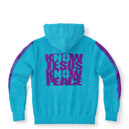 Know/No Jesus-Peace Hoodie - Turquoise and Purple - Sacred Stylz