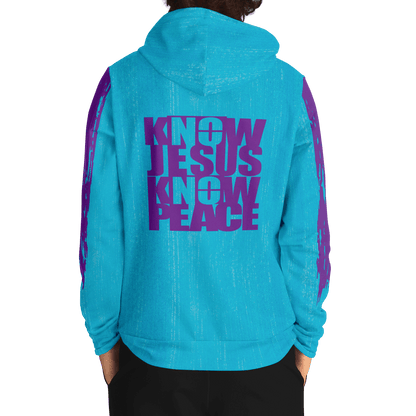 Know/No Jesus-Peace Hoodie - Turquoise and Purple - Sacred Stylz