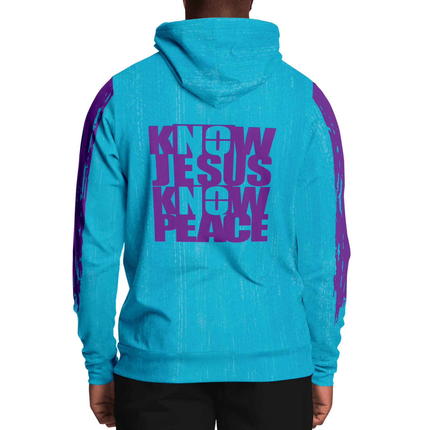 Know/No Jesus-Peace Hoodie - Turquoise and Purple - Sacred Stylz