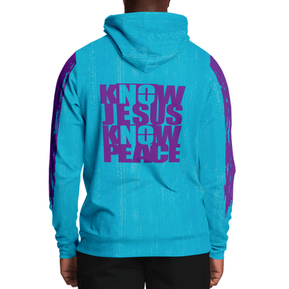 Know/No Jesus-Peace Hoodie - Turquoise and Purple - Sacred Stylz