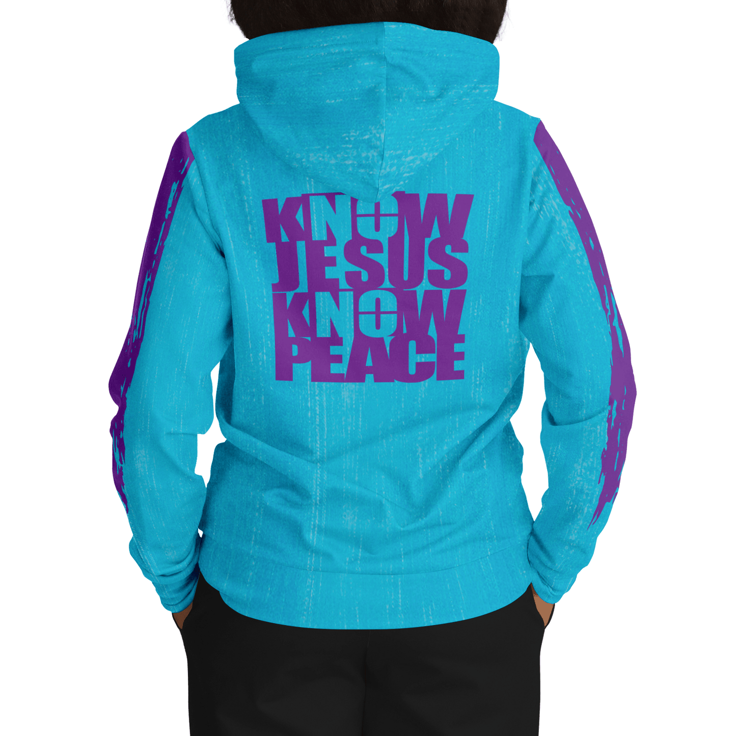 Know/No Jesus-Peace Hoodie - Turquoise and Purple - Sacred Stylz