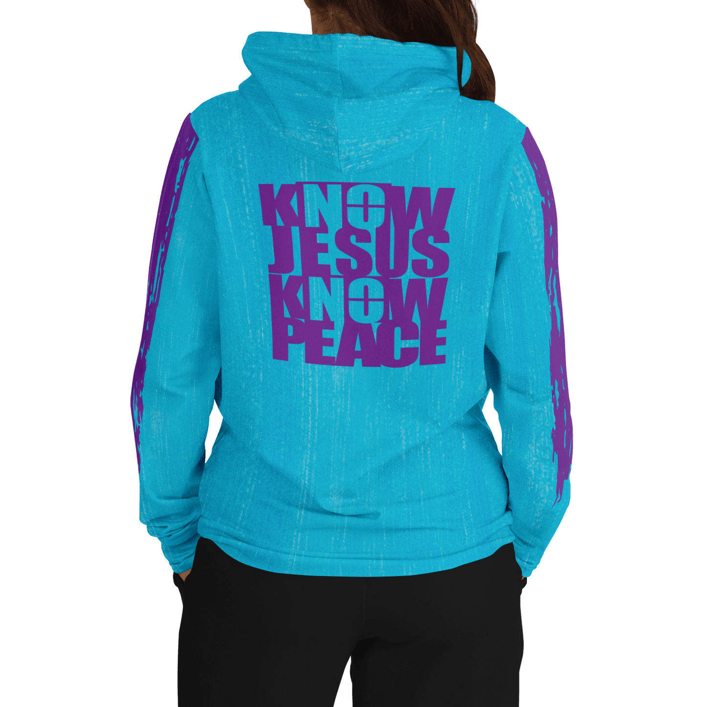 Know/No Jesus-Peace Hoodie - Turquoise and Purple - Sacred Stylz