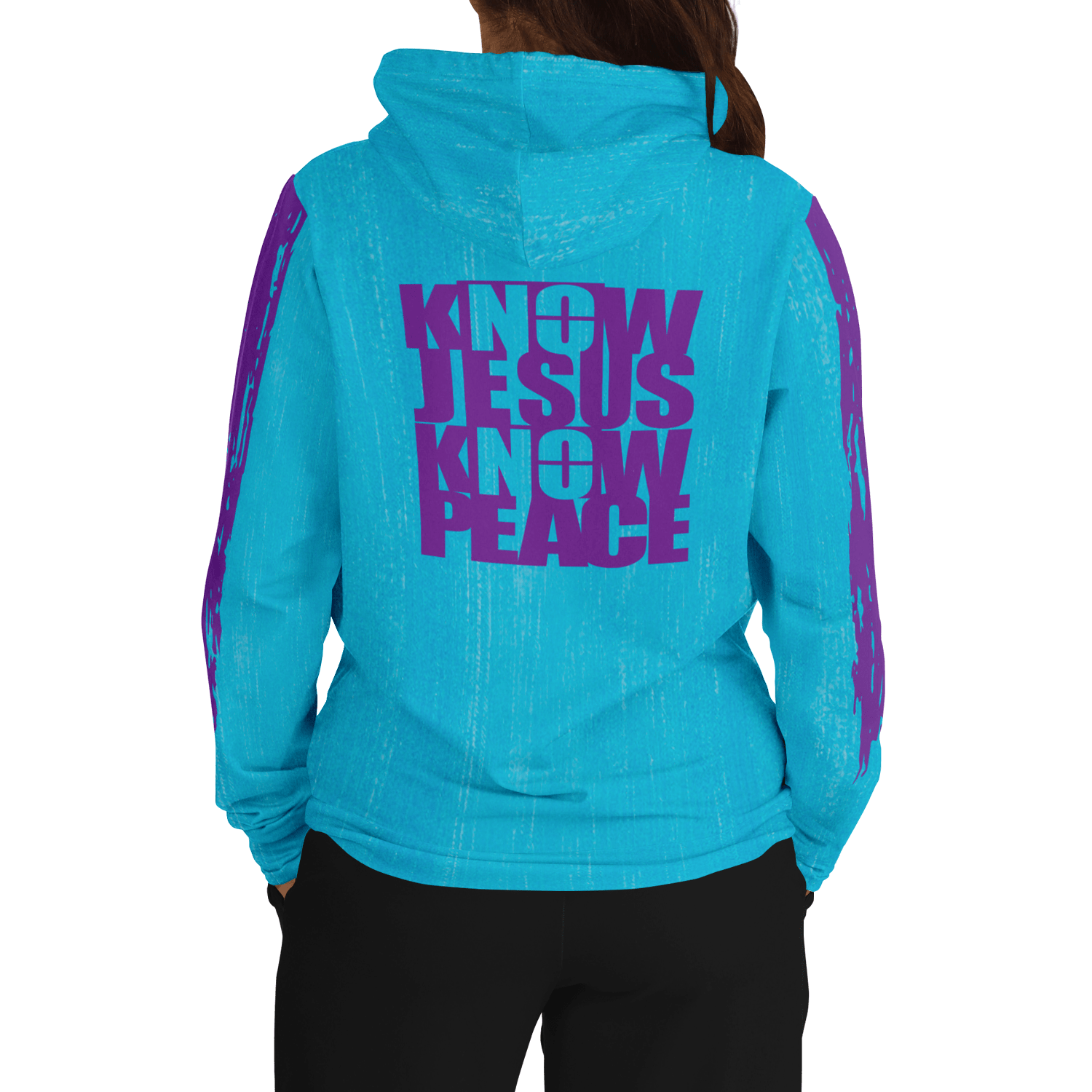 Know/No Jesus-Peace Hoodie - Turquoise and Purple - Sacred Stylz