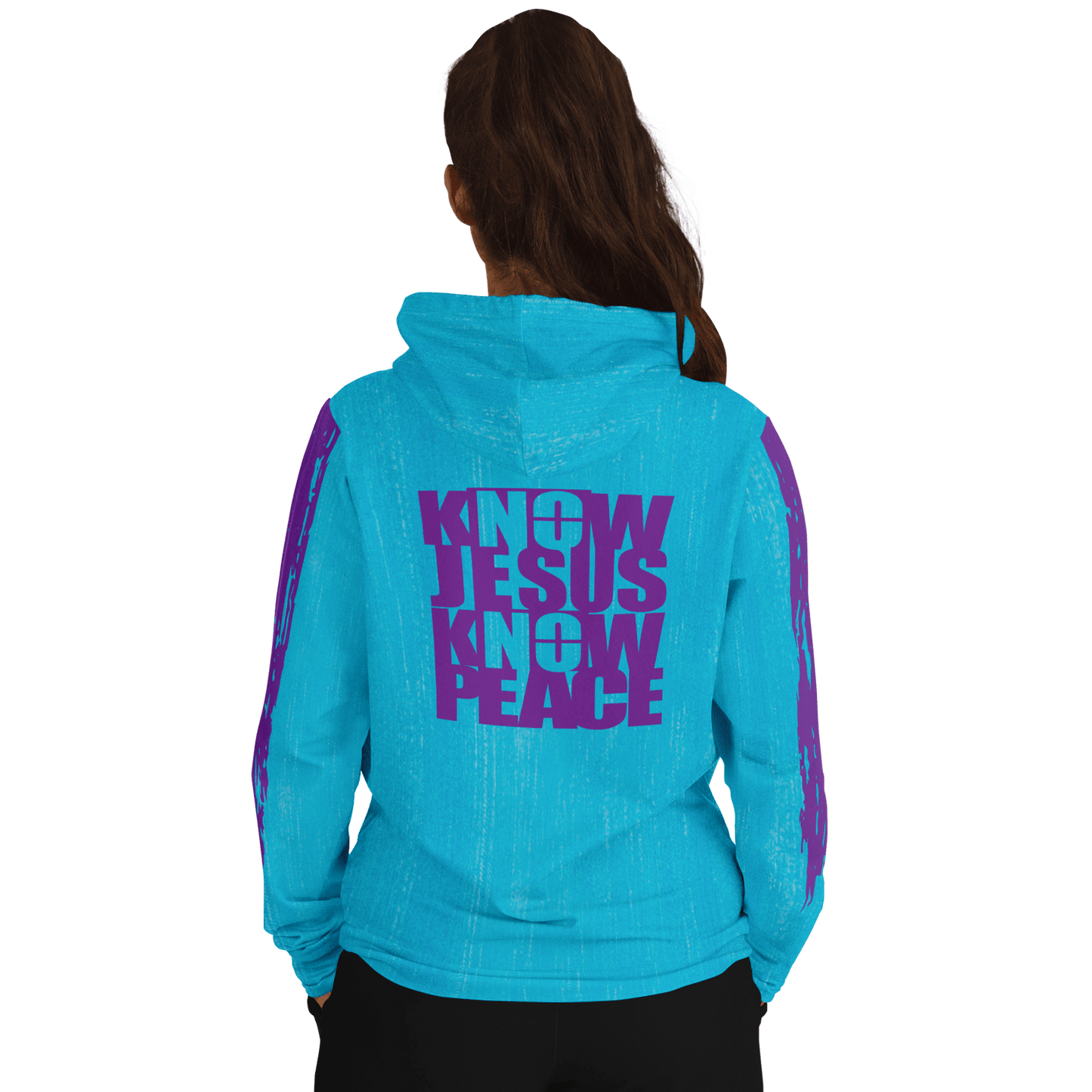 Know/No Jesus-Peace Hoodie - Turquoise and Purple - Sacred Stylz