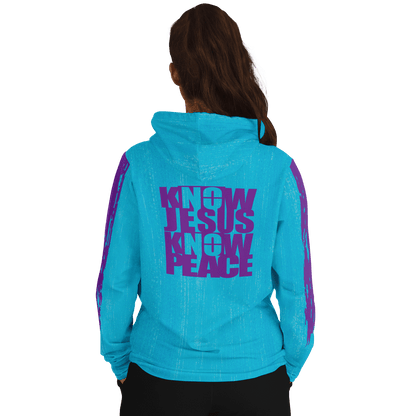 Know/No Jesus-Peace Hoodie - Turquoise and Purple - Sacred Stylz