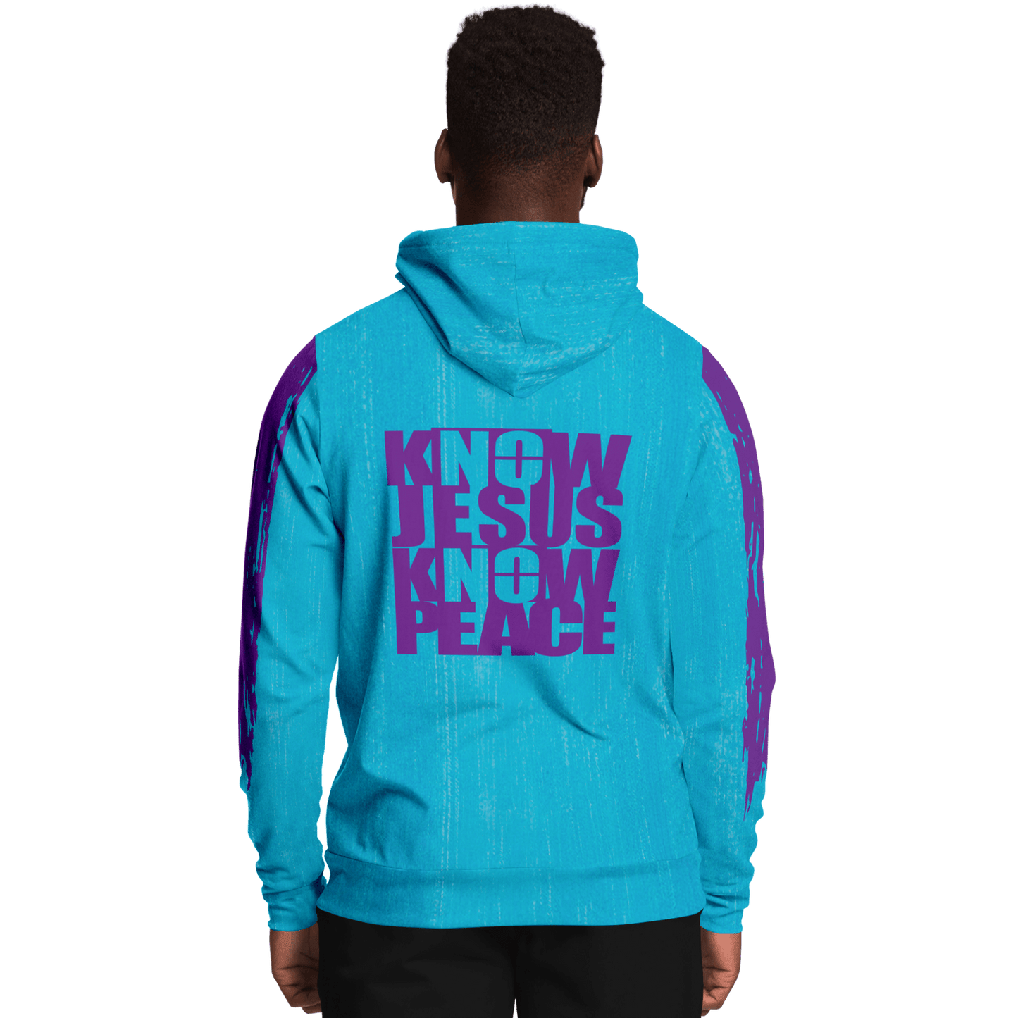 Know/No Jesus-Peace Hoodie - Turquoise and Purple - Sacred Stylz