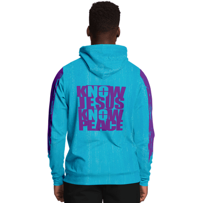 Know/No Jesus-Peace Hoodie - Turquoise and Purple - Sacred Stylz