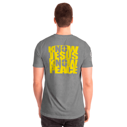 Know/No Jesus-Peace Shirt Gray and Yellow - Sacred Stylz