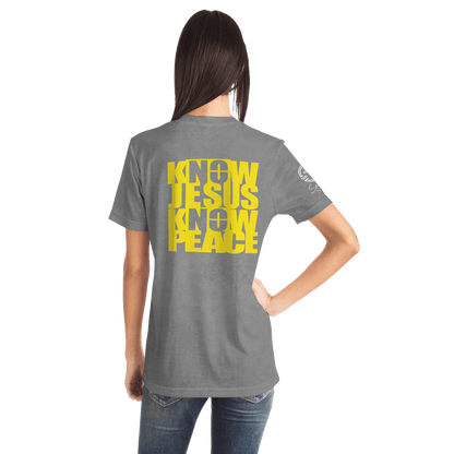 Know/No Jesus-Peace Shirt Gray and Yellow - Sacred Stylz