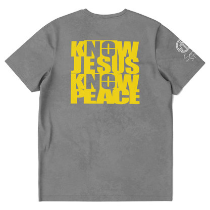 Know/No Jesus-Peace Shirt Gray and Yellow - Sacred Stylz