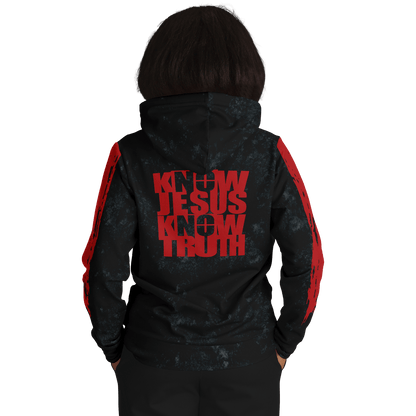 Know/No Jesus-Truth Hoodie - Black and Red - Sacred Stylz