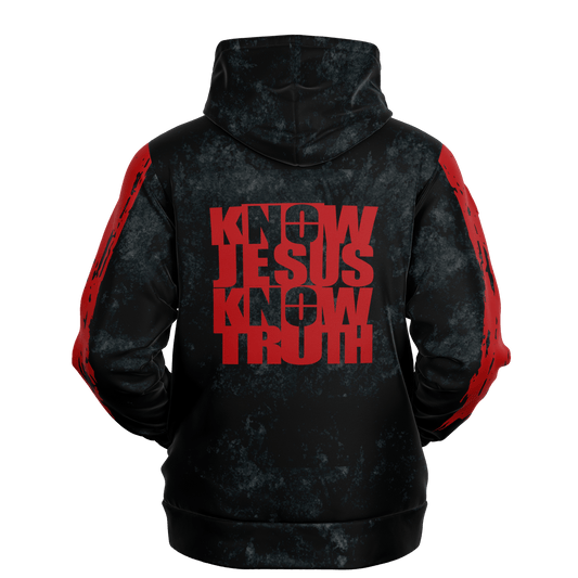 Know/No Jesus-Truth Hoodie - Black and Red - Sacred Stylz