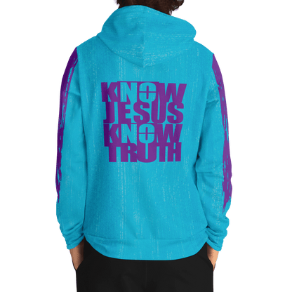 Know/No Jesus-Truth Hoodie - Turquoise and Purple - Sacred Stylz