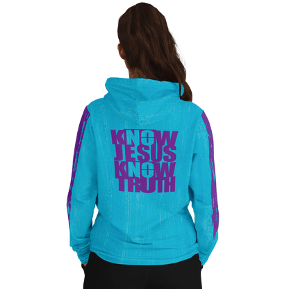 Know/No Jesus-Truth Hoodie - Turquoise and Purple - Sacred Stylz