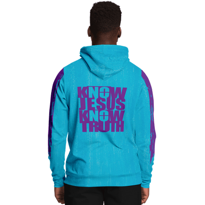 Know/No Jesus-Truth Hoodie - Turquoise and Purple - Sacred Stylz