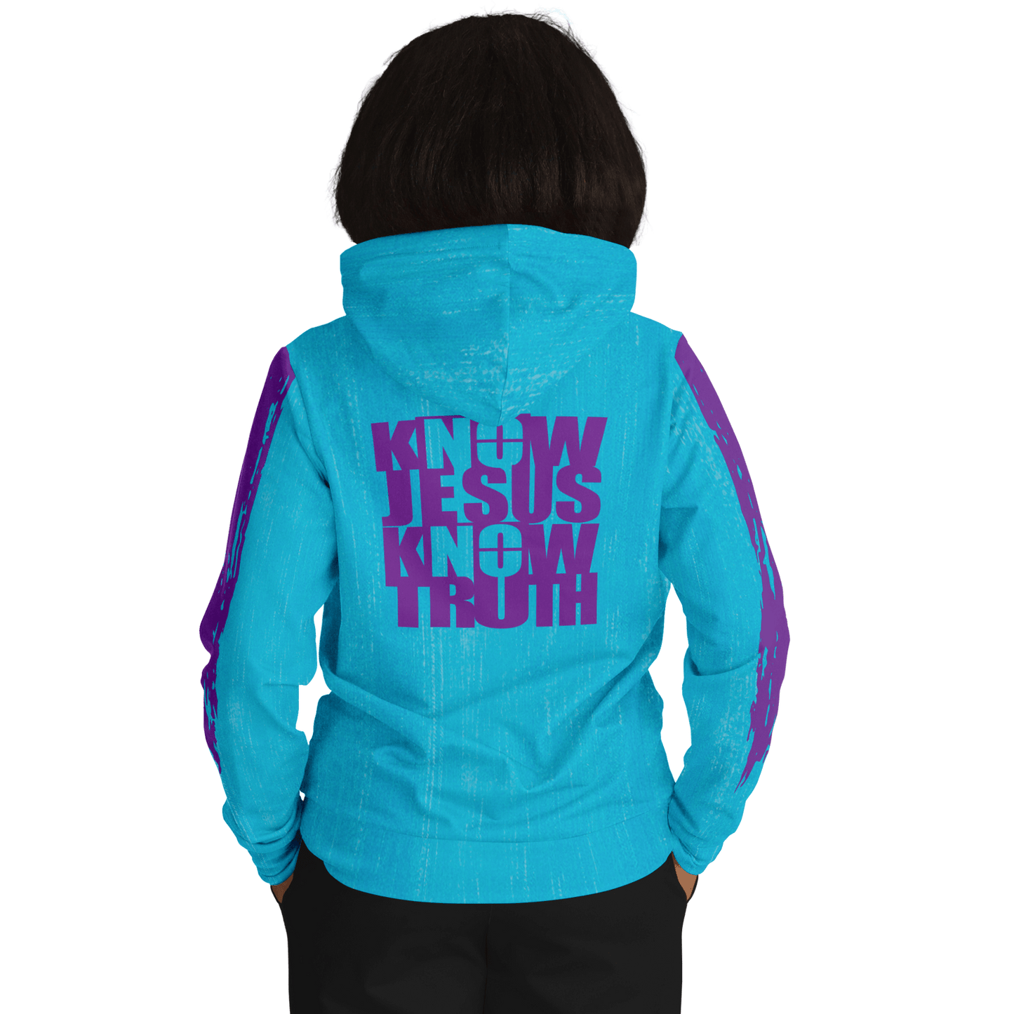 Know/No Jesus-Truth Hoodie - Turquoise and Purple - Sacred Stylz