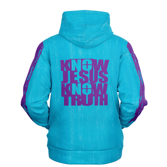 Know/No Jesus-Truth Hoodie - Turquoise and Purple - Sacred Stylz