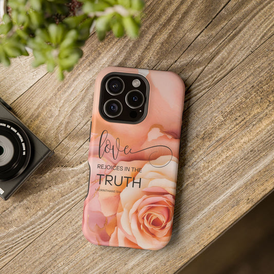 Love Rejoices - Impact - Resistant Phone Case - Bible Verse (Rose) - Sacred Stylz