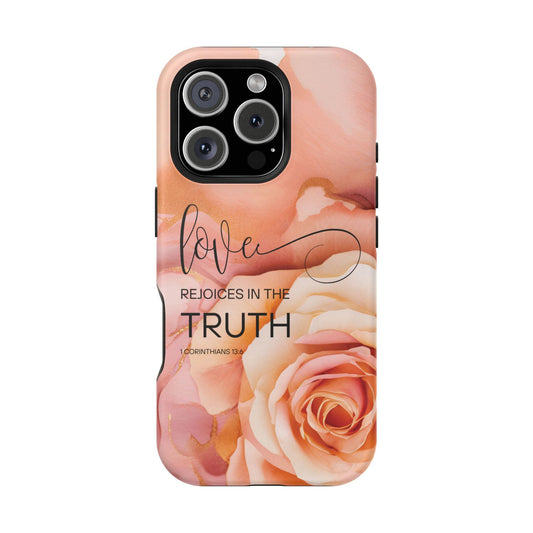 Love Rejoices - Impact - Resistant Phone Case - Bible Verse (Rose) - Sacred Stylz