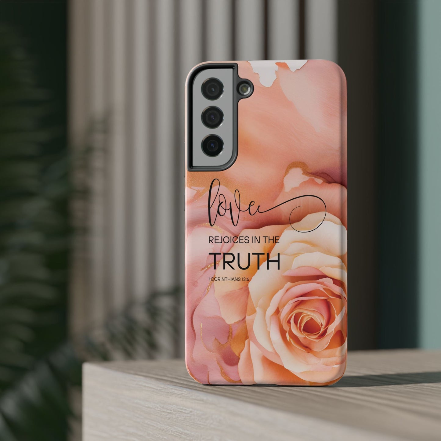 Love Rejoices - Impact - Resistant Phone Case - Bible Verse (Rose) - Sacred Stylz
