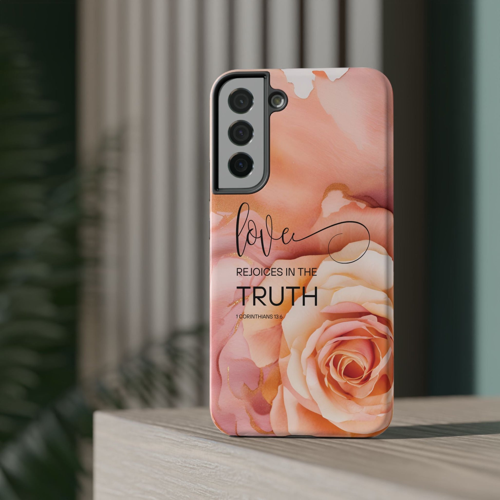 Love Rejoices - Impact - Resistant Phone Case - Bible Verse (Rose) - Sacred Stylz