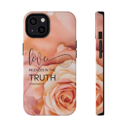 Love Rejoices - Impact - Resistant Phone Case - Bible Verse (Rose) - Sacred Stylz