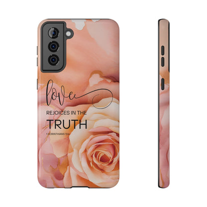 Love Rejoices - Impact - Resistant Phone Case - Bible Verse (Rose) - Sacred Stylz