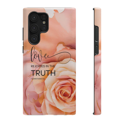 Love Rejoices - Impact - Resistant Phone Case - Bible Verse (Rose) - Sacred Stylz