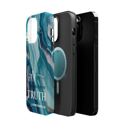 Love Rejoices - Magnetic Tough iPhone Case - Bible Verse (Blue Marble) - Sacred Stylz