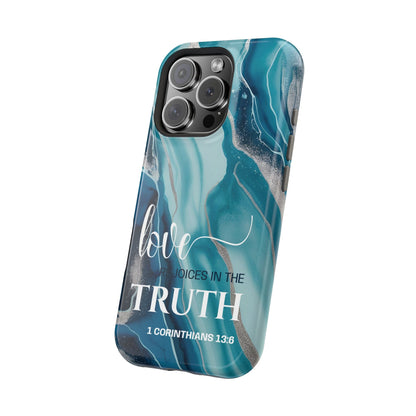 Love Rejoices - Magnetic Tough iPhone Case - Bible Verse (Blue Marble) - Sacred Stylz