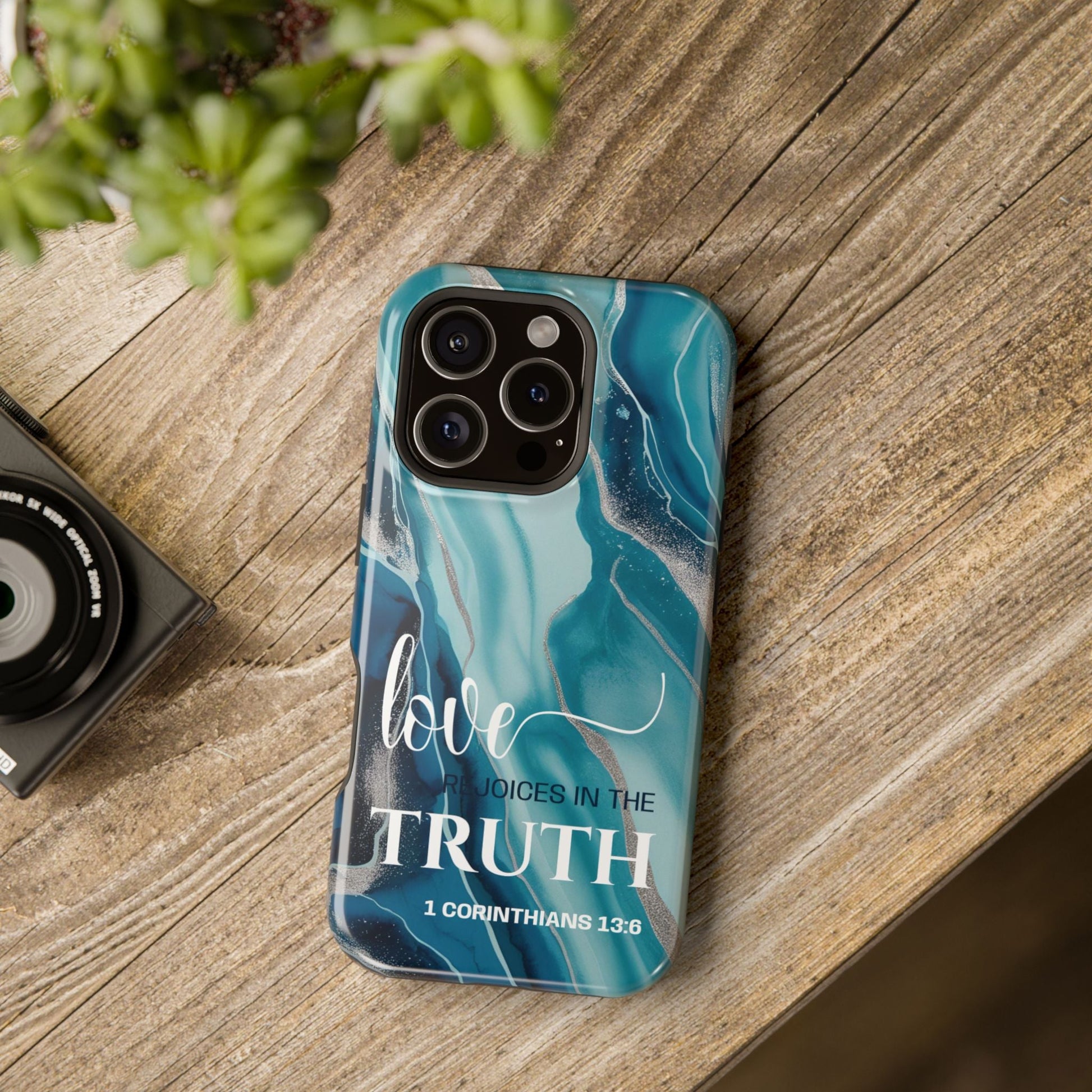 Love Rejoices - Magnetic Tough iPhone Case - Bible Verse (Blue Marble) - Sacred Stylz