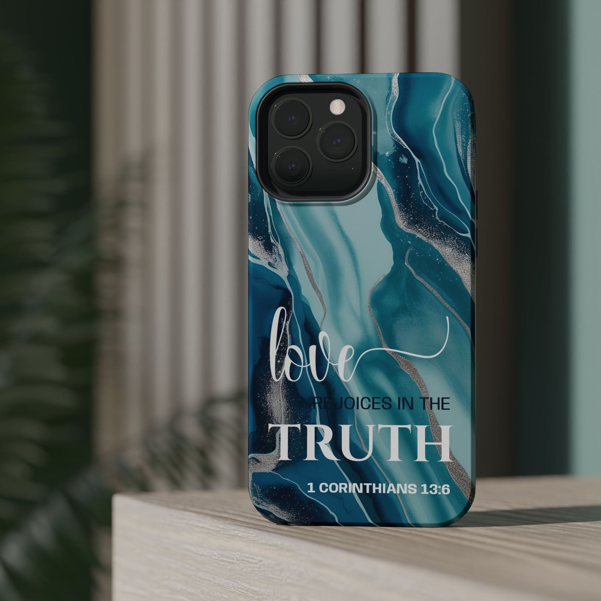 Love Rejoices - Magnetic Tough iPhone Case - Bible Verse (Blue Marble) - Sacred Stylz