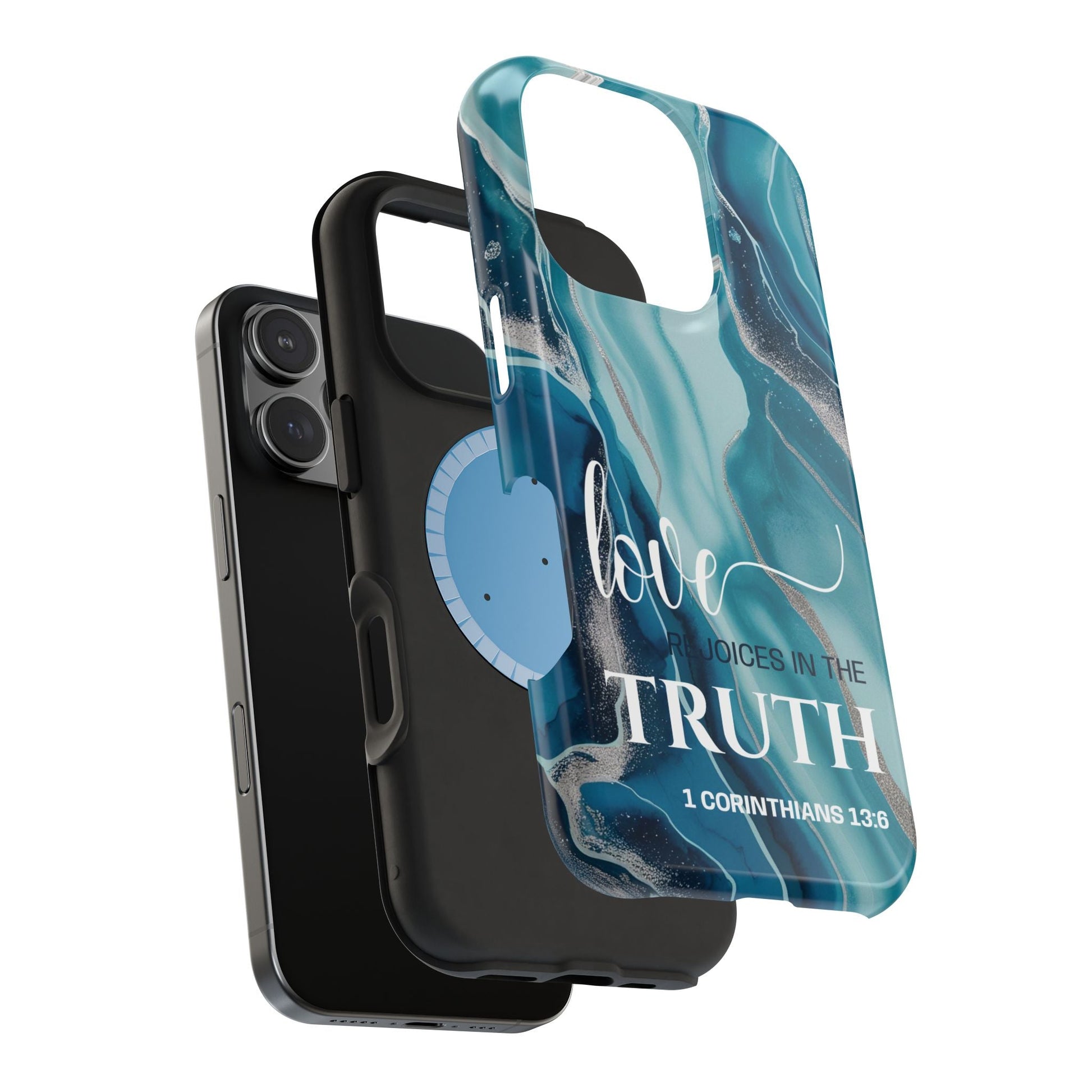 Love Rejoices - Magnetic Tough iPhone Case - Bible Verse (Blue Marble) - Sacred Stylz