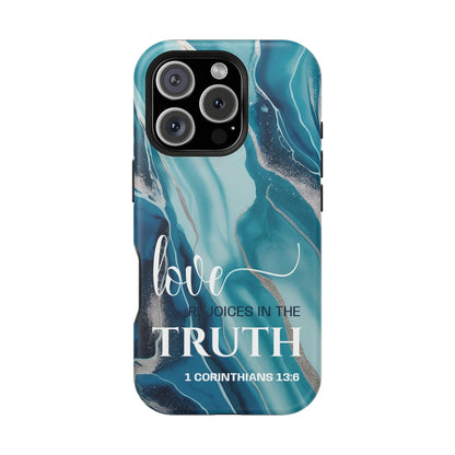 Love Rejoices - Magnetic Tough iPhone Case - Bible Verse (Blue Marble) - Sacred Stylz