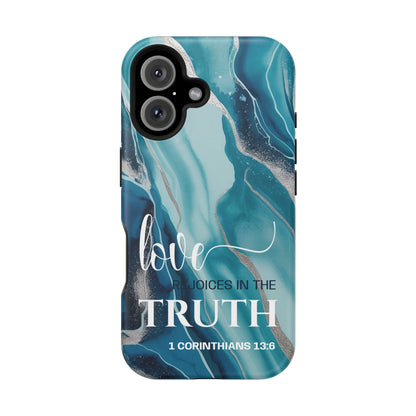 Love Rejoices - Magnetic Tough iPhone Case - Bible Verse (Blue Marble) - Sacred Stylz