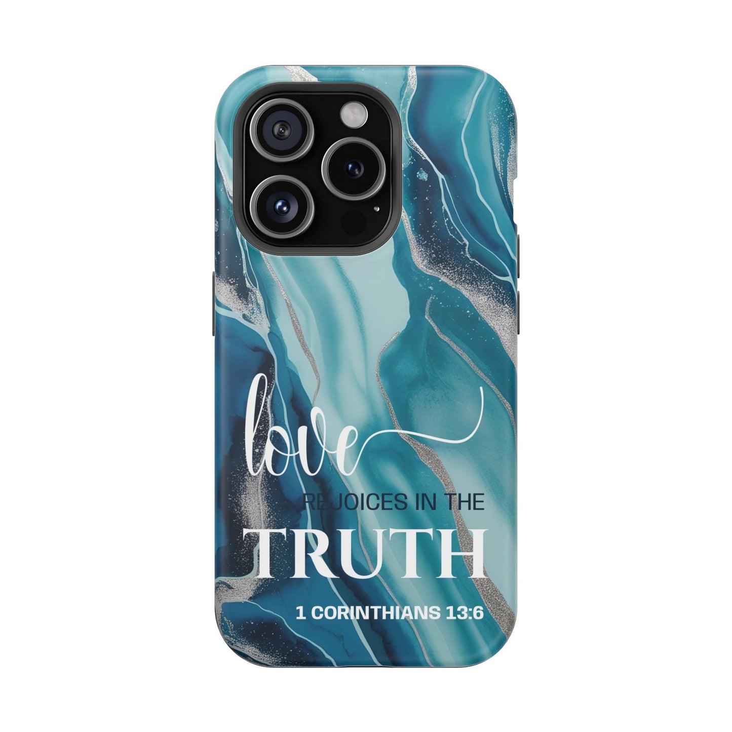 Love Rejoices - Magnetic Tough iPhone Case - Bible Verse (Blue Marble) - Sacred Stylz